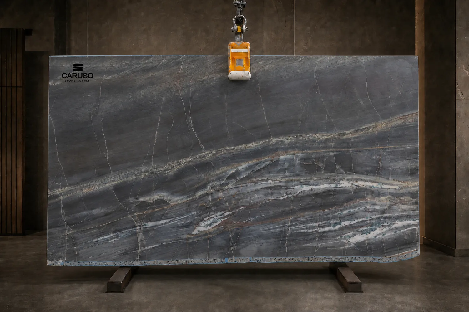 Cianite Blue natural stone slab with dramatic blue and gold movement